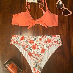 Brand new never worn pink floral bikini - size L